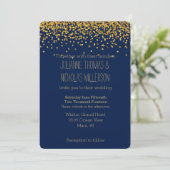 Goud en Blauw Confetti Stippen Bruiloft Kaart (Staand voorkant)