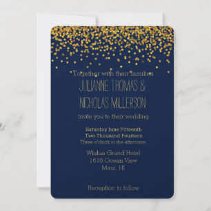 Goud en Blauw Confetti Stippen Bruiloft Kaart