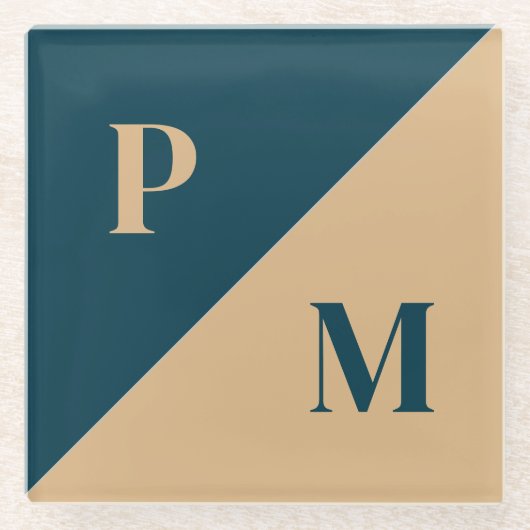 Goud en blauw contrasten aangepaste initialen glazen onderzetter (Voorkant)