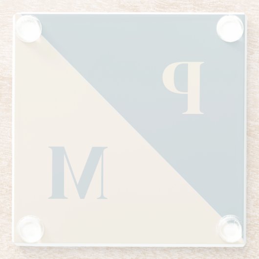 Goud en blauw contrasten aangepaste initialen glazen onderzetter (Achterkant)