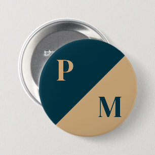 Goud en blauw contrasten aangepaste initialen ronde button 7,6 cm