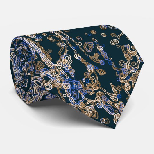 Goud en Blauw Curvy Line Patroon Stropdas (Opgerold)