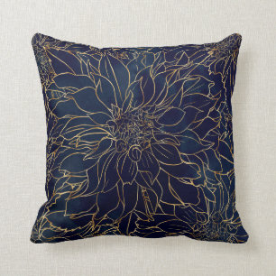 Goud en blauw Dahlia Kussen