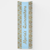 Goud en blauw Damask Celebration Banner (Verticaal)