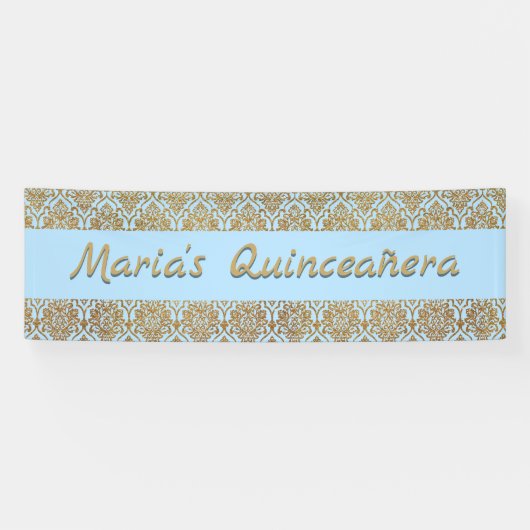 Goud en blauw Damask Celebration Banner (Horizontaal)