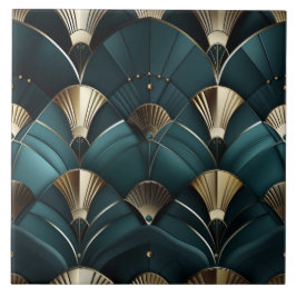 Goud en Blauw Deco, Art Deco Fan Tegeltje