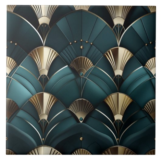 Goud en Blauw Deco, Art Deco Fan Tegeltje (Voorkant)
