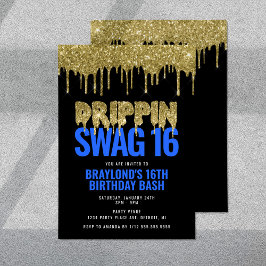 Goud en Blauw Druipende Swag 16 Verjaardag Kaart