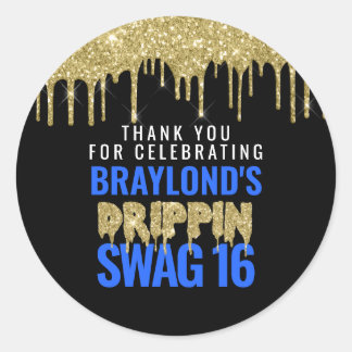 Goud en Blauw Druipende Swag 16 Verjaardag Ronde Sticker