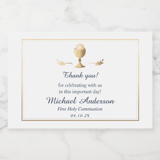 Goud en blauw eerste communiqué sparkling wijnetiket (Enkel label)