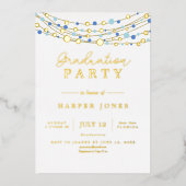 Goud en blauw elegante Afstudeerklas 2025 Folie Uitnodiging (Voorkant)