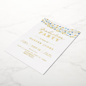 Goud en blauw elegante Afstudeerklas 2025 Folie Uitnodiging (Gedraaid)