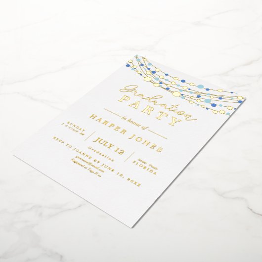 Goud en blauw elegante Afstudeerklas 2025 Folie Uitnodiging (Gedraaid)