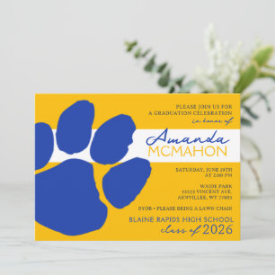 Goud en blauw Elegante Pawprint (foto terug) Kaart