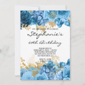 Goud en blauw Floral Borders 60e verjaardag Kaart (Voorkant)