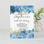 Goud en blauw Floral Borders 60e verjaardag Kaart (Staand voorkant)