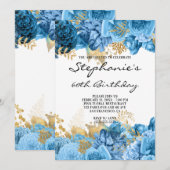 Goud en blauw Floral Borders 60e verjaardag Kaart (Voorkant / Achterkant)