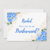 Goud en blauw Floral Rozen Bridesmaid Kaart (Voorkant)
