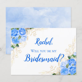 Goud en blauw Floral Rozen Bridesmaid Kaart