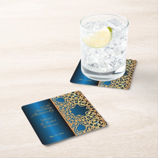 goud en blauw gelooid Jubileum Kartonnen Onderzetters (Insitu)
