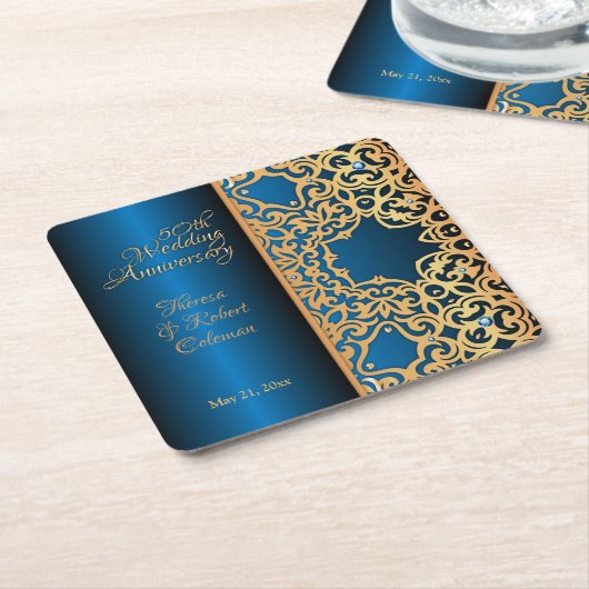   goud en blauw gelooid Jubileum Kartonnen Onderzetters (Schuin)