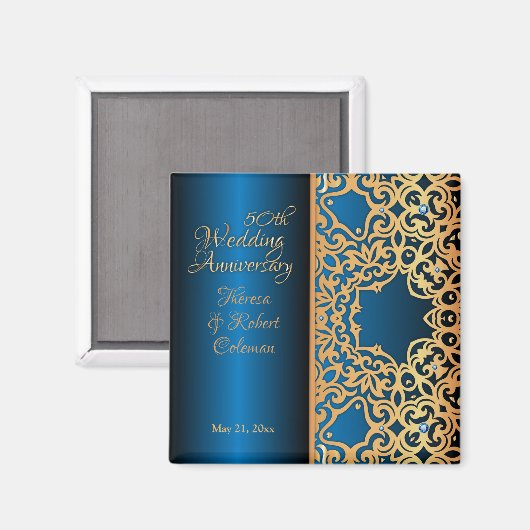   goud en blauw gelooid Jubileum Magneet (Voorkant / Achterkant)