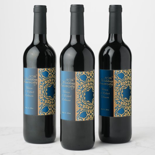   goud en blauw gelooid Jubileum Wijn Etiket (Flessen)