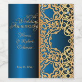 goud en blauw gelooid Jubileum Wijn Etiket (Enkel label)