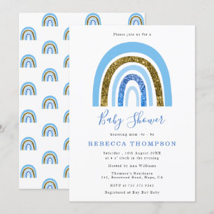 Goud en Blauw Glitter Schattige Regenboog Baby sho Kaart