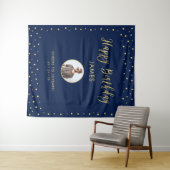 Goud en blauw | Happy Birthday Photo Tapestry Wandkleed (In Situ (horizontaal))