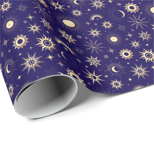 Goud en Blauw Hemels Cadeaupapier (Rol Hoek)