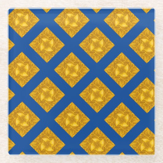Goud en Blauw Kruis Glazen Onderzetter (Voorkant)