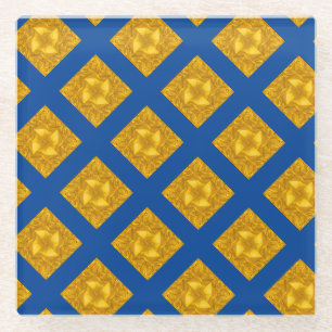 Goud en Blauw Kruis Glazen Onderzetter