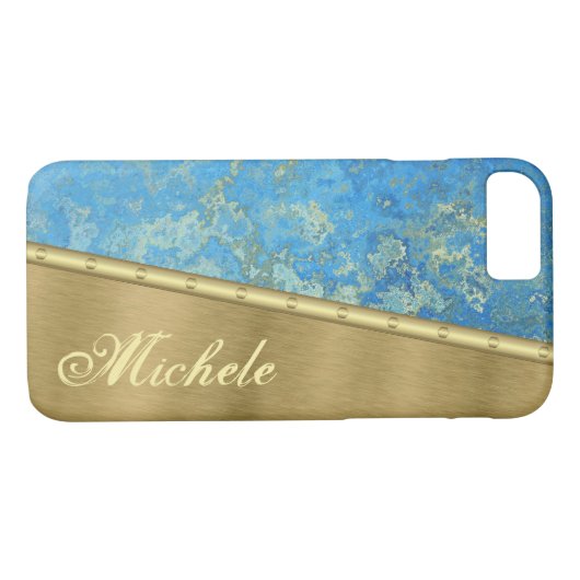 Goud en blauw kwarts Case-Mate iPhone case (Achterkant (Horizontaal))
