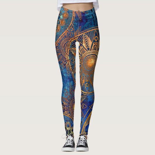 Goud en blauw leggings (Voorkant)