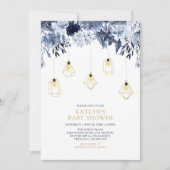 Goud en blauw | Lights Boho chic Baby shower Kaart (Voorkant)