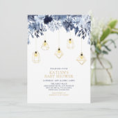 Goud en blauw | Lights Boho chic Baby shower Kaart (Staand voorkant)