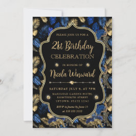 Goud en Blauw Luipaardprint Verjaardagsfeestje Kaart