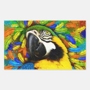 Goud en blauw Macaw Parrot FantaRechthoek Stickers