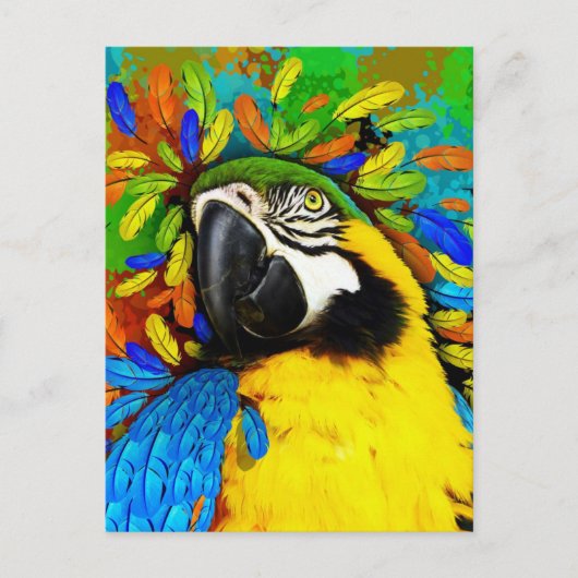 Goud en blauw Macaw Parrot Fantasy Briefkaarten (Voorkant)