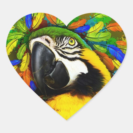 Goud en blauw Macaw Parrot Fantasy Heart Stickers (Voorkant)