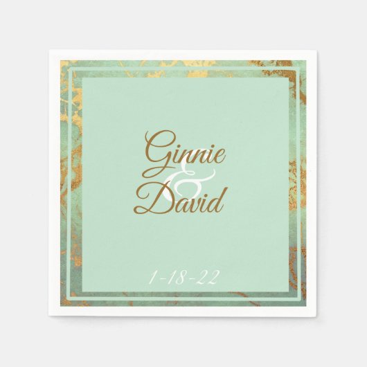 Goud en Blauw Marmeren Lijst Trouwservet Servet (Voorkant)
