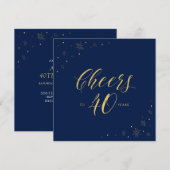 Goud en blauw | Modern 40e verjaardag op het plein Kaart (Voorkant / Achterkant)