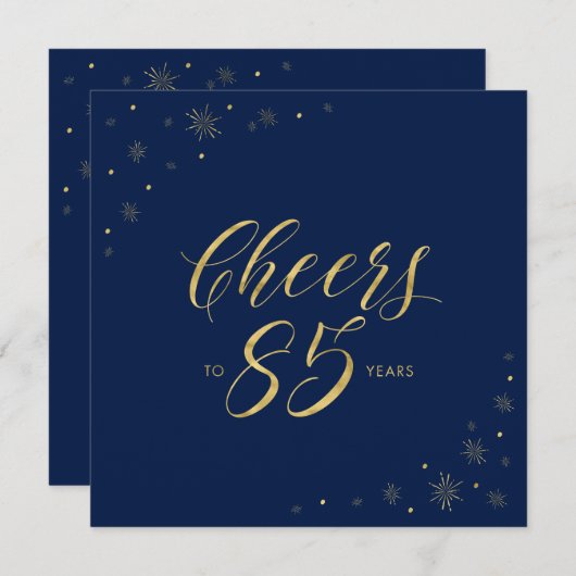 Goud en blauw | Modern 85th Birthday Party Square Kaart (Voorkant / Achterkant)