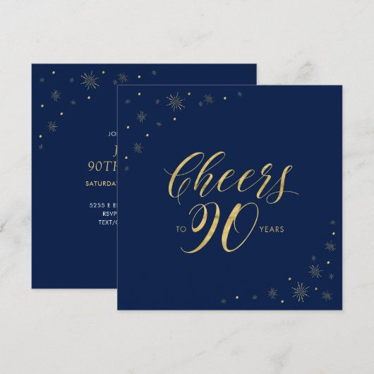 Goud en blauw | Moderne 90e verjaardag op het plei Kaart (Voorkant / Achterkant)