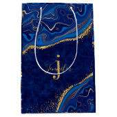 Goud en Blauw Moderne Elegante Agaat Glitter Custo Medium Cadeauzakje (Voorkant)