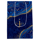 Goud en Blauw Moderne Elegante Agaat Glitter Custo Medium Cadeauzakje (Achterkant)