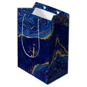 Goud en Blauw Moderne Elegante Agaat Glitter Custo Medium Cadeauzakje (Achterkant Gekanteld)