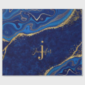 Goud en Blauw Moderne Elegante Decoupage Custom Cadeaupapier (Vlak)