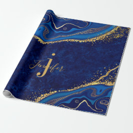 Goud en Blauw Moderne Elegante Decoupage Custom Cadeaupapier